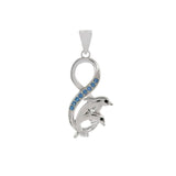 Sterling Silver Rhodium Plated Blue CZ Infinity Dolphin Pendant