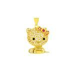 Sterling Silver Gold Plated Pave CZ Kitty Cat Pendant
