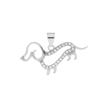 Sterling Silver Rhodium Plated Dog CZ Pendant