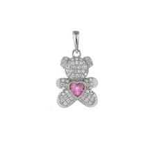 Load image into Gallery viewer, Sterling Silver Pave Pink CZ Bear Rhodium Pendant