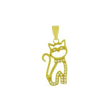 Load image into Gallery viewer, Sterling Silver Gold Plated Sitting Cat CZ Pendant