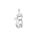Sterling Silver Rhodium Plated Sitting Cat CZ Pendant
