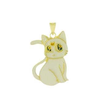 Sterling Silver Gold Plated White Enamel Sitting Cat Pendant