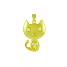 Load image into Gallery viewer, Sterling Silver Gold Plated Cat CZ Pendant