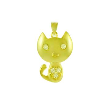Sterling Silver Gold Plated Cat CZ Pendant