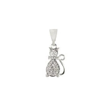 Load image into Gallery viewer, Sterling Silver Rhodium Plated Cat CZ Pendant