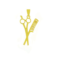 Load image into Gallery viewer, Sterling Silver Gold Plated Hair Stylist Scissors Comb Pendant