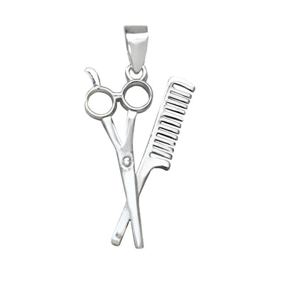 Sterling Silver Hair Stylist Scissors Comb Pendant