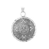 Sterling Silver Oxidized Diamond Cut Aztec Calendar Medal Pendant