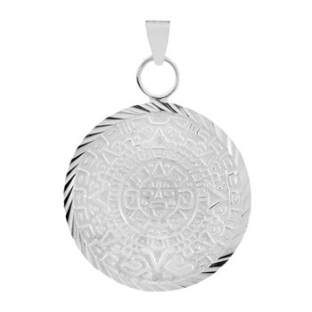 Sterling Silver Diamond Cut Aztec Calendar Medal Pendant