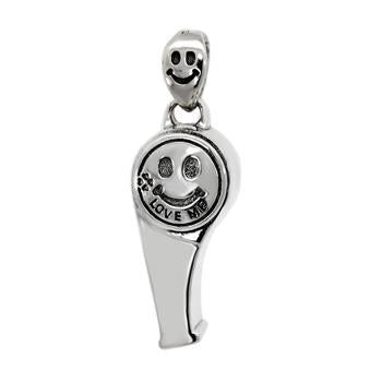 Sterling Silver Happy Emoji Whistle Oxidized Pendant