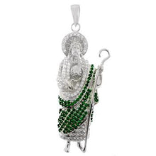 Load image into Gallery viewer, Sterling Silver Saint Jude Thaddeus with Green - White CZ Rhodium Pendant