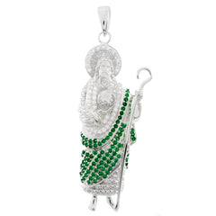 Sterling Silver Saint Jude Thaddeus With Green White CZ Pendant