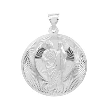 Sterling Silver Round Saint Jude Thaddeus 3D Medal Pendant