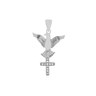 Sterling Silver Rhodium Plated Holy Spirit Cross CZ Pendant
