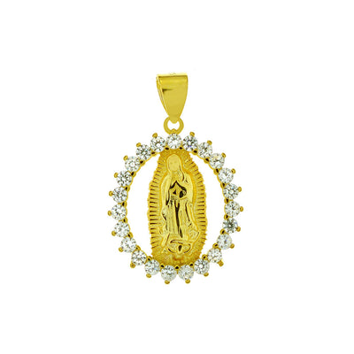 Sterling Silver Gold Plated Lady Of Guadalupe With Cubic Zirconia Pendant
