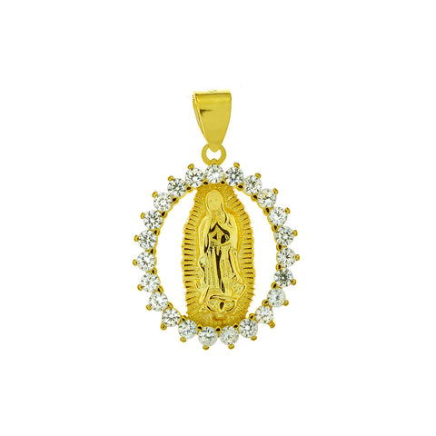 Sterling Silver Gold Plated Lady Of Guadalupe With Cubic Zirconia Pendant
