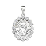 Sterling Silver Rhodium Plated Lady Of Guadalupe CZ Pendant