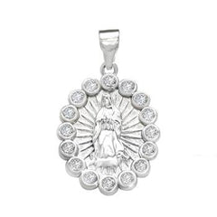 Sterling Silver Rhodium Plated Lady Of Guadalupe CZ Pendant