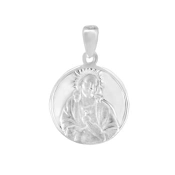Sterling Silver Double Side Sacred Heart Of Jesus Virgin Mary And Child Medal Pendant