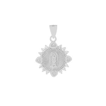 Sterling Silver Lady of Guadalupe CZ Medal Pendant