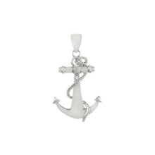 Load image into Gallery viewer, Sterling Silver Rhodium Plated Anchor CZ Pendant