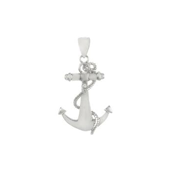 Sterling Silver Rhodium Plated Anchor CZ Pendant