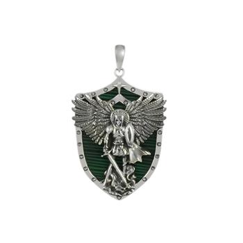 Sterling Silver Oxidized Saint Michael With Malachite Pendant