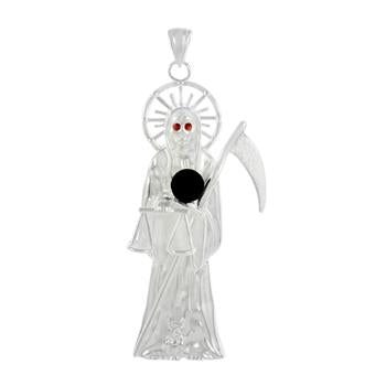 Sterling Silver Santa Muerte Black Onyx CZ Pendant