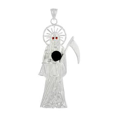 Sterling Silver Santa Muerte Black Onyx CZ Pendant