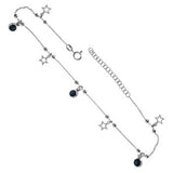 Italian Sterling Silver Dark Blue Austria Crystal And Dangle Star Anklet
