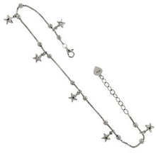 Load image into Gallery viewer, Sterling Silver Rhodium Plated DC Bead Box Chain Dangle Sliding Star Anklet