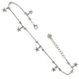 Sterling Silver Rhodium Plated DC Bead Box Chain Dangle Sliding Star Anklet