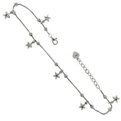 Sterling Silver Rhodium Plated DC Bead Box Chain Dangle Sliding Star Anklet