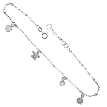 Sterling Silver White Opal Butterfly Cabochon Flower Anklet