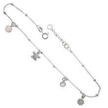 Load image into Gallery viewer, Sterling Silver White Opal Butterfly Cabochon Flower Anklet