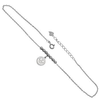 Sterling Silver Sliding DC Bead Emoji Happy Face Anklet