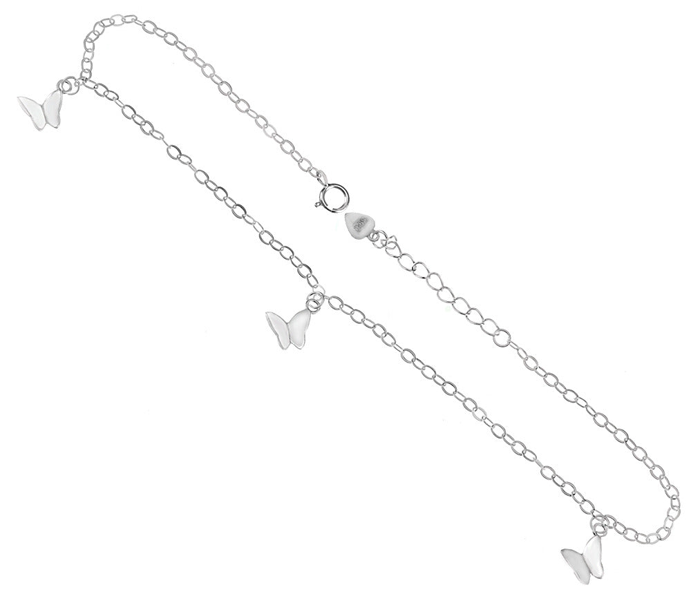 Sterling Silver Dangle Butterfly Charm Anklet