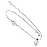 Sterling Silver Thin Curb Chain With SLiding Butterfly Four Leaf Clover Anklet