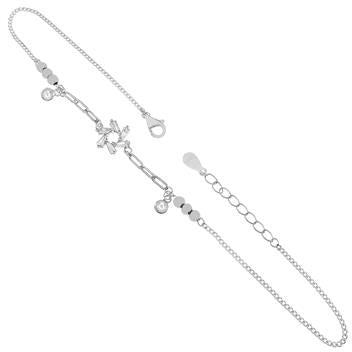 Sterling Silver Rhodium Plated Paperclip Curb Chain With CZ Anklet