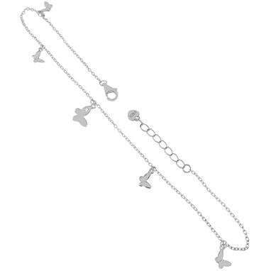 Sterling Silver Rhodium Plated Butterfly Anklet