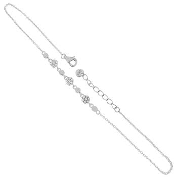 Sterling Silver CZ Flower Rhodium Anklet