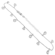 Load image into Gallery viewer, Sterling Silver Heart 6mm Round CZ Bezel Set Rhodium Anklet