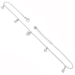 Sterling Silver Assorted Dangle Cubic Zirconia Rhodium Anklet