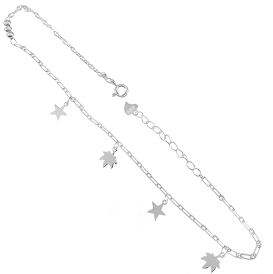 Sterling Silver Star Maple Leaf Charm Anklet