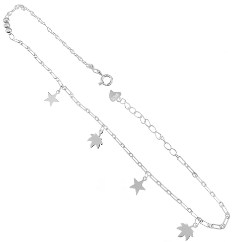 Sterling Silver Star Maple Leaf Charm Anklet