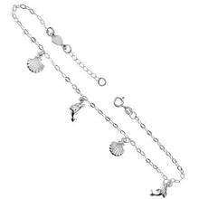 Load image into Gallery viewer, Italian Sterling Silver Shell Dolphin Seashell Charm Anklet