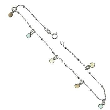 Sterling Silver Multi Color Dangle Quartz Cabochon Anklet