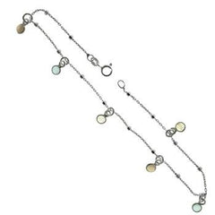 Sterling Silver Multi Color Dangle Quartz Cabochon Anklet