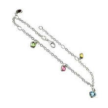 Load image into Gallery viewer, Sterling Silver Multi Color Austria Crystal Dangle Heart Anklet
